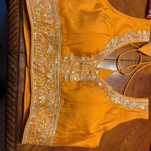 Embroidered Orange Women's saree blouse